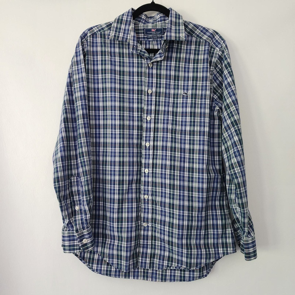 Vineyard Vines Tucker Shirt Blue Plaid Slim Fit Button Down Mens Size M